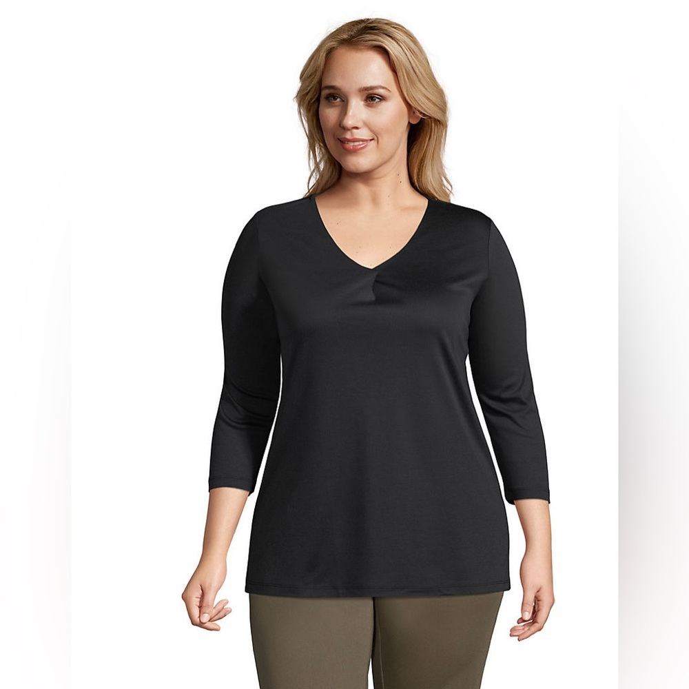 Women's Plus Size Supima Micro Modal 3/4 Sleeve Notch Neck Tunic in Black